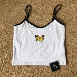 Zaful Butterfly Tank Top White
